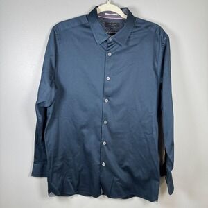 Ted Baker London Crazee Mens Navy Blue Stretch Cotton Button Up Shirt Size 5 XL